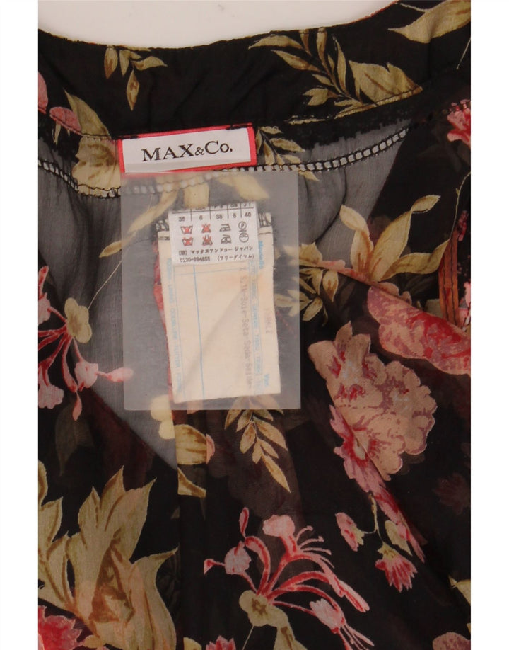 Max & Co. Damska sukienka maxi bez rękawów, prześwitująca, UK 8, mała, czarna, w kwiaty