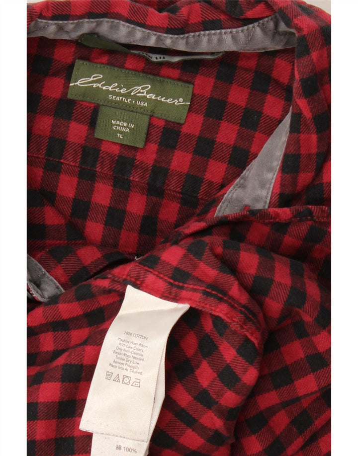 EDDIE BAUER Męska wysoka koszula flanelowa, duża, czerwona, bawełniana w kratkę