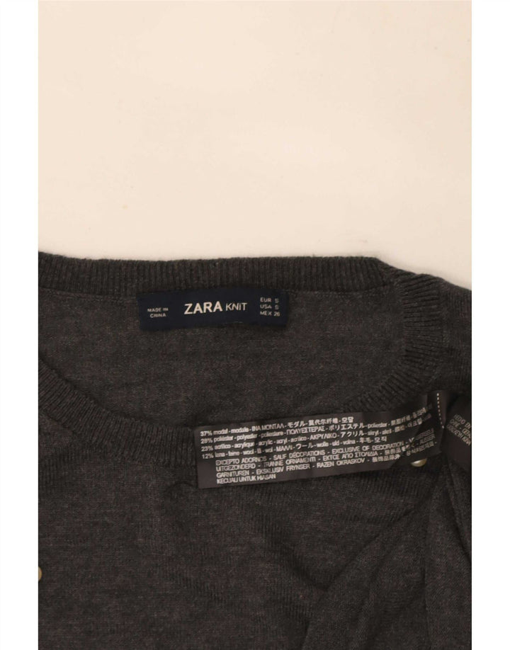 Sweter damski Zara z okrągłym dekoltem UK 10, mały, szary z modalu