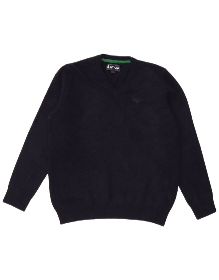 Męski sweter Barbour z dekoltem w kształcie litery V, duży, granatowy, wełniany