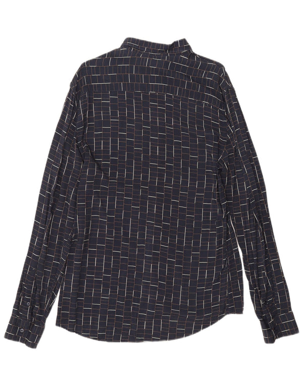 Koszula męska Zara Slim Fit, duża, granatowa, wiskozowa krata