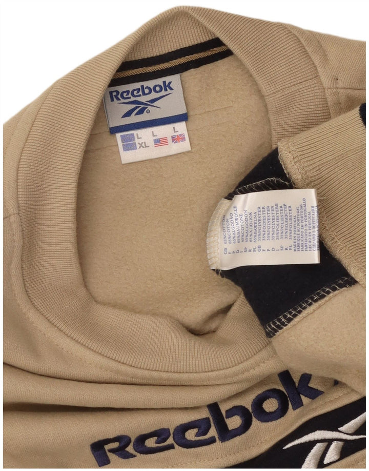 Męska bluza z grafiką REEBOK, duża, beżowa, bawełniana z blokami kolorów