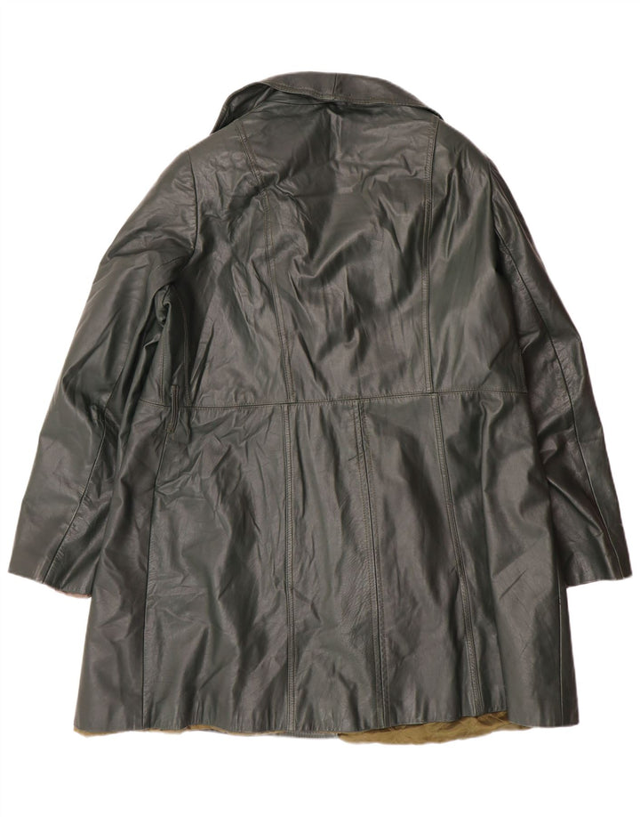 Vintage damski płaszcz skórzany z podwójnymi piersiami, UK 18 XL, zielony