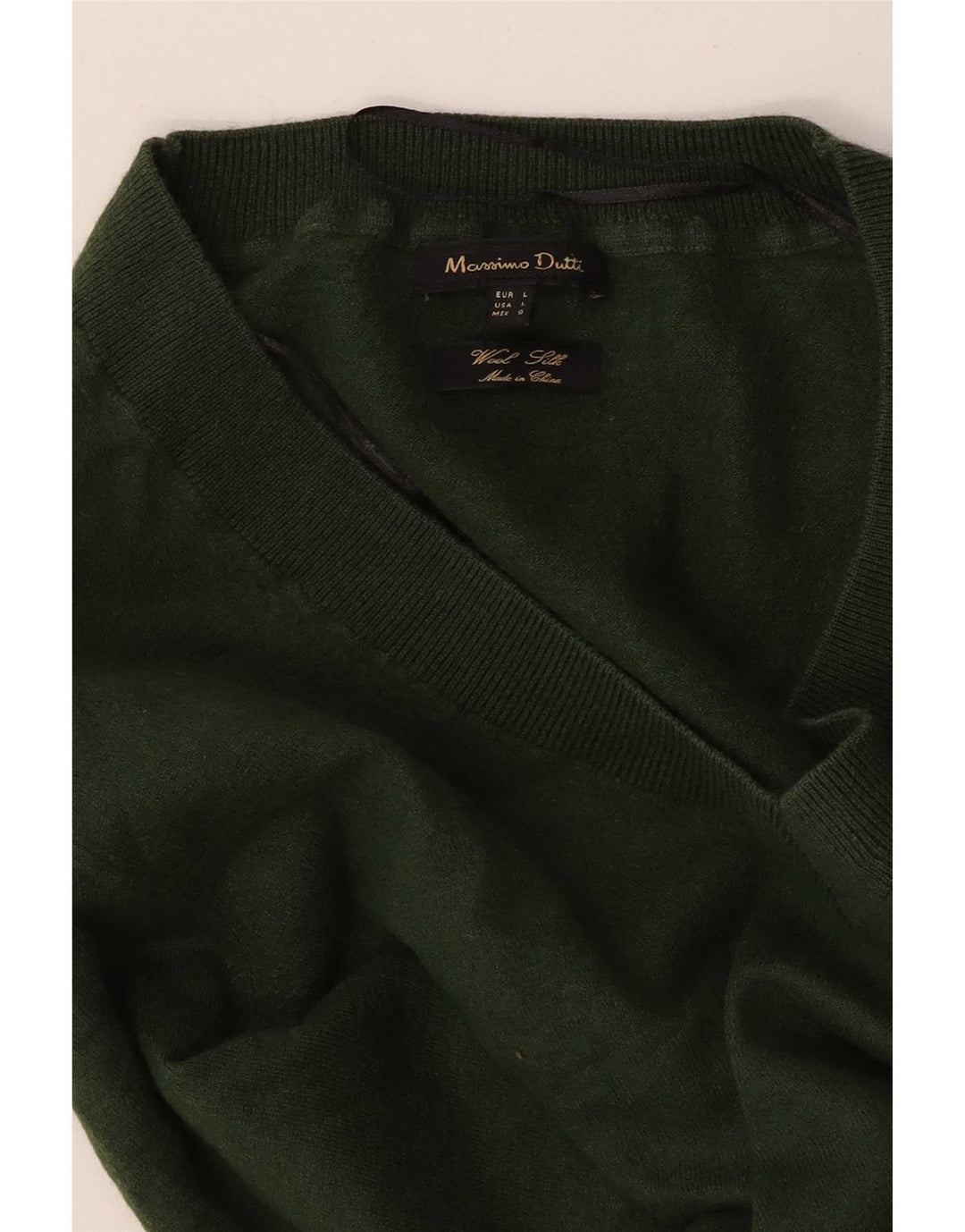 Sweter damski Massimo Dutti z dekoltem w kształcie litery V, UK 14, duży zielony
