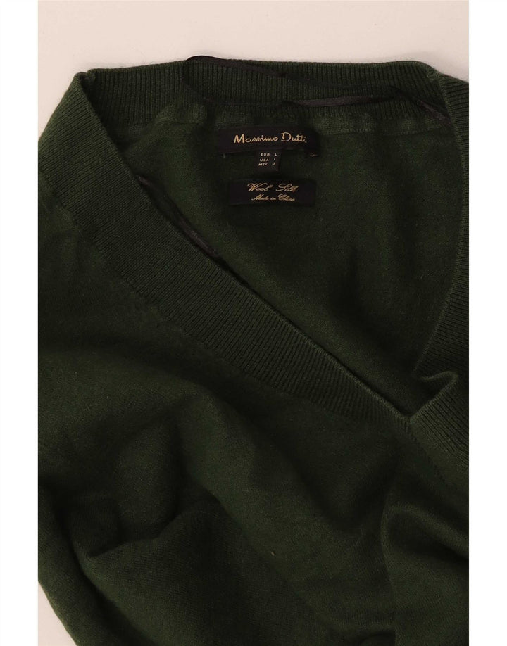 Sweter damski Massimo Dutti z dekoltem w kształcie litery V, UK 14, duży zielony