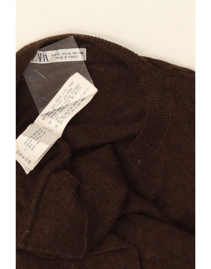 Męski sweter z okrągłym dekoltem Zara XL, brązowa wiskoza