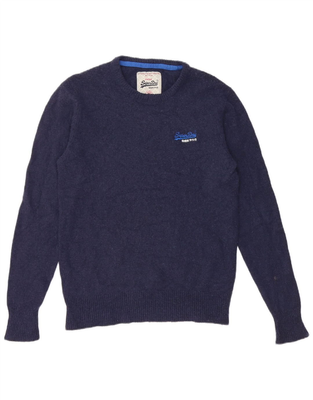 Męski sweter z okrągłym dekoltem Superdry, średni granatowy wełniany