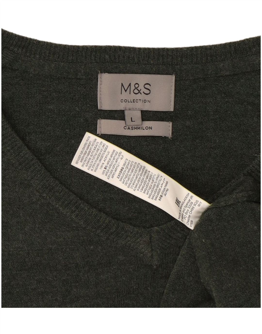 Marks & Spencer Męski sweter z dekoltem w kształcie litery V, duży, zielony