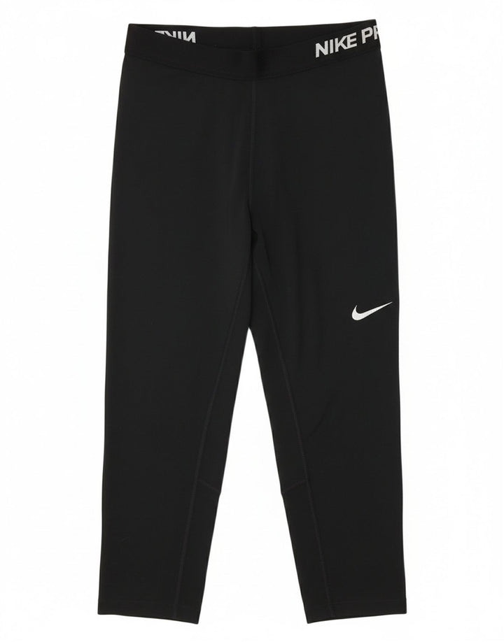 NIKE Womens Dri Fit Graphic Capri Leggings UK 12 Medium  Black Polyester