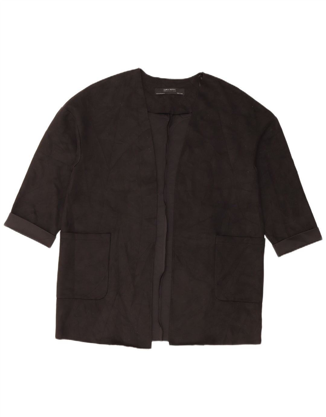 Damska marynarka Zara Oversize z rękawami 3/4 i otwartymi, UK 6 XS, czarny poliester