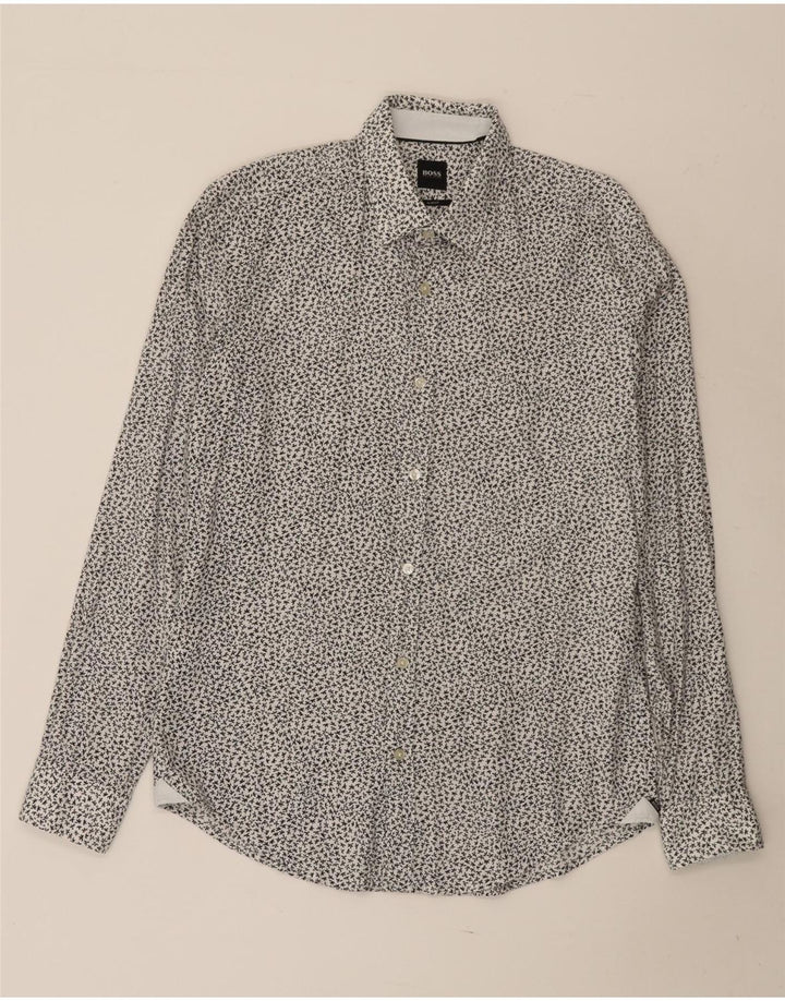 Koszula męska Hugo Boss Slim Fit Średnia biała bawełna w kwiaty