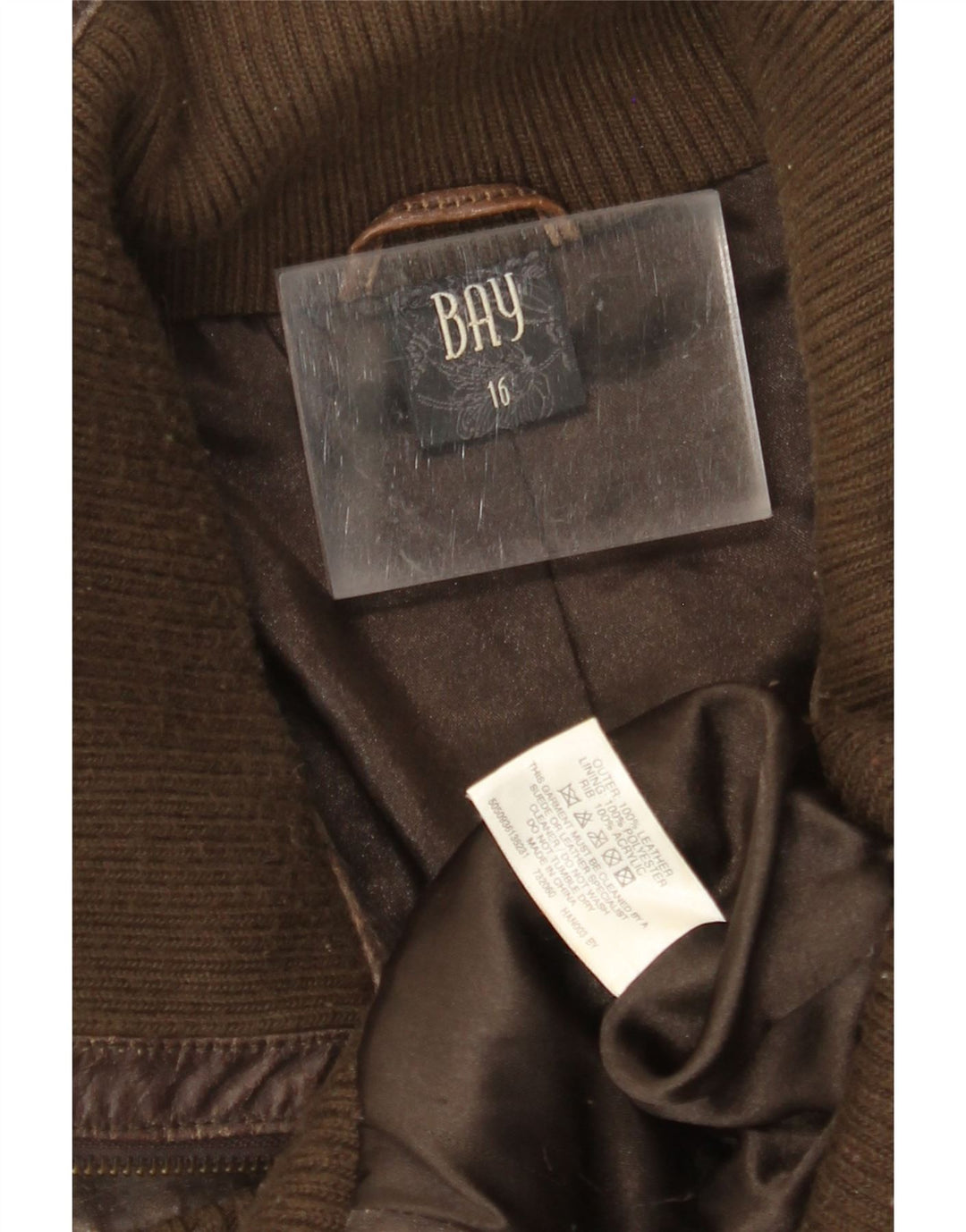 Damska kurtka skórzana BAY Crop UK 16, duża brązowa skóra