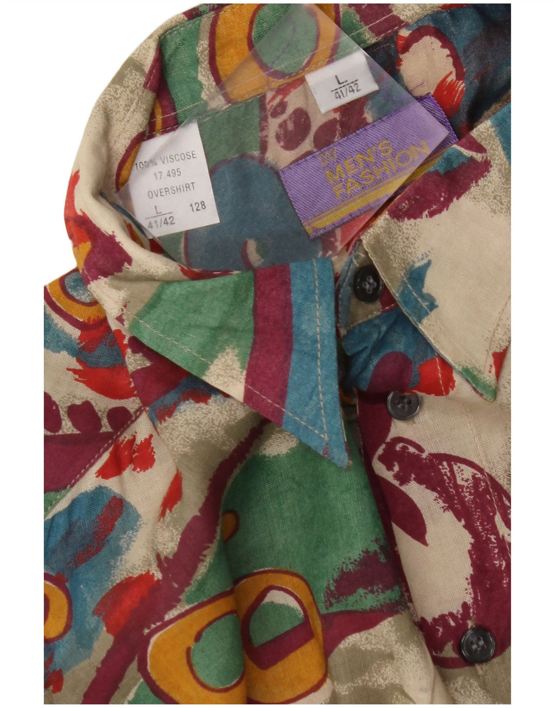 Koszula męska VINTAGE w abstrakcyjny wzór, rozmiar 41/42, duża wielobarwna wiskoza