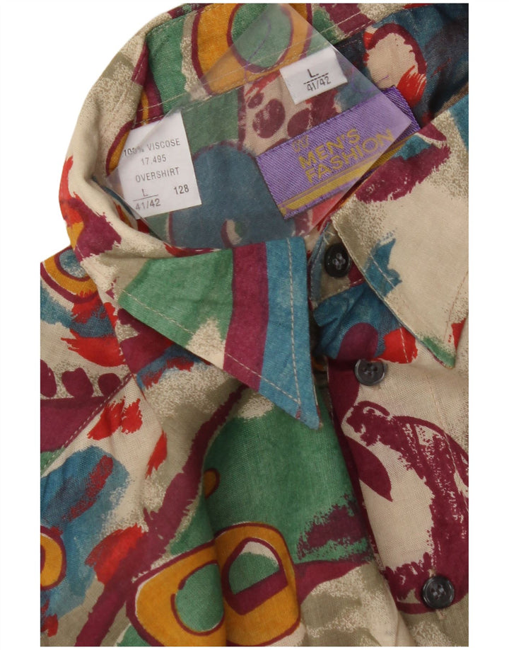 Koszula męska VINTAGE w abstrakcyjny wzór, rozmiar 41/42, duża wielobarwna wiskoza