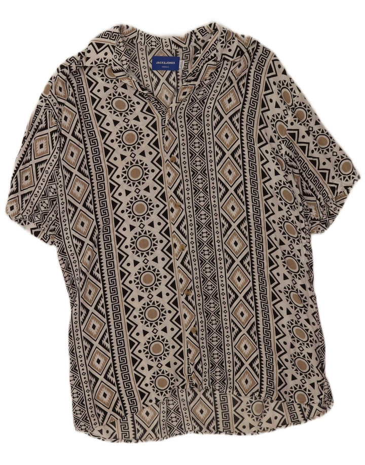 Męska koszula z krótkim rękawem Jack & Jones, mała, biała, geometryczna wiskoza