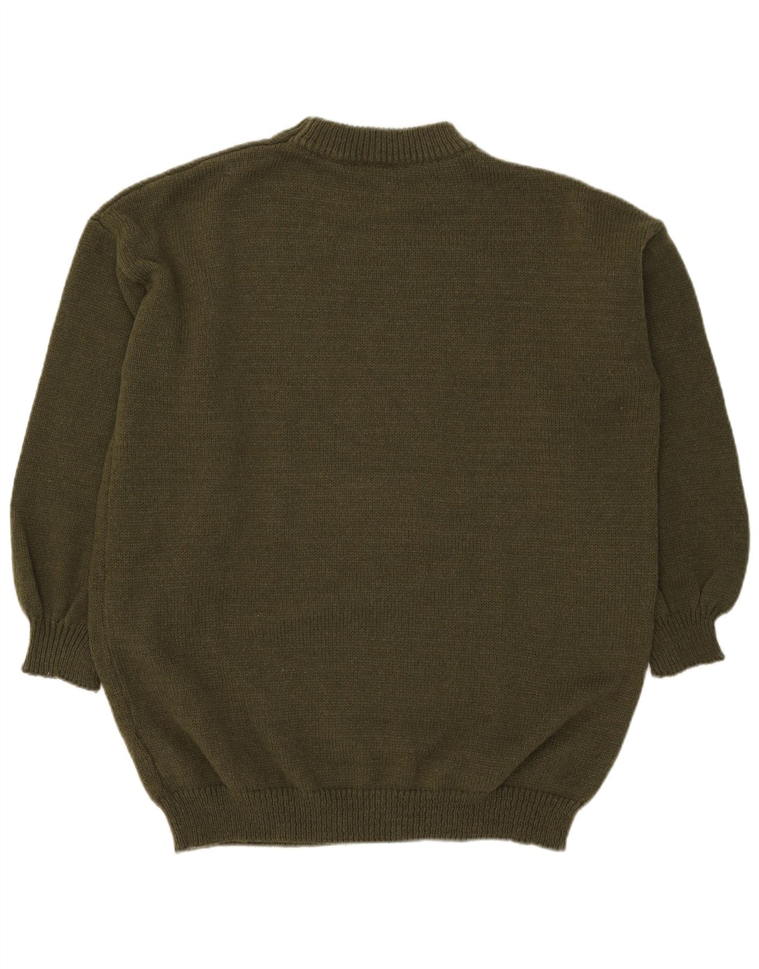 Vintage męski sweter z okrągłym dekoltem, duży poliester w kolorze khaki
