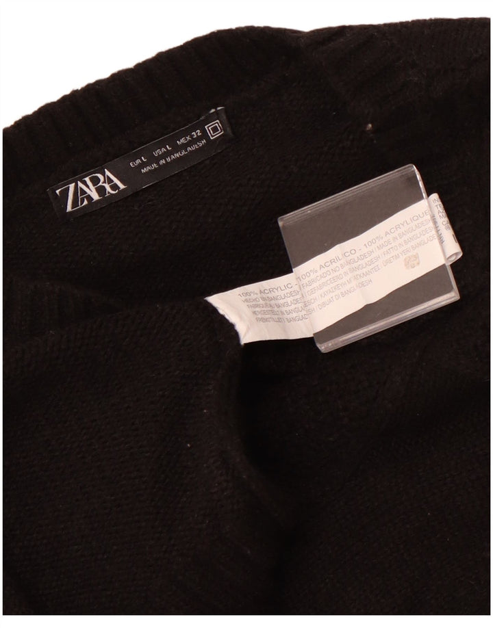 Sweter damski Zara z okrągłym dekoltem UK 14, duży, czarny akryl