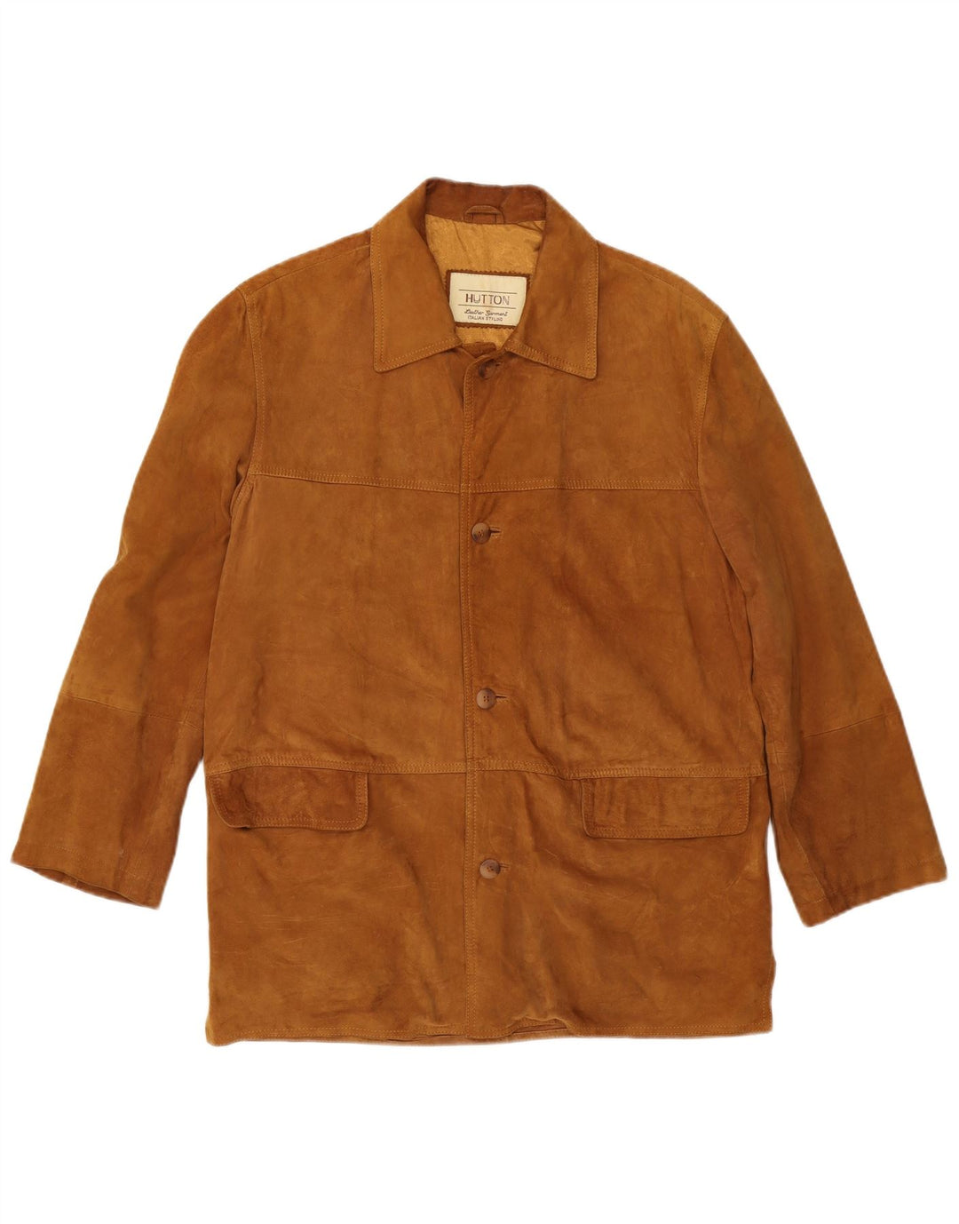 Vintage męska zamszowa kurtka IT 46 mała brązowa skórzana klasyczna