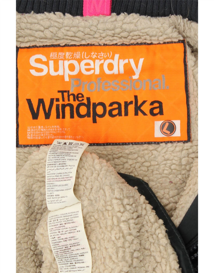 Kurtka damska Superdry Parka wiatrowa UK 16, duża, czarna, poliester