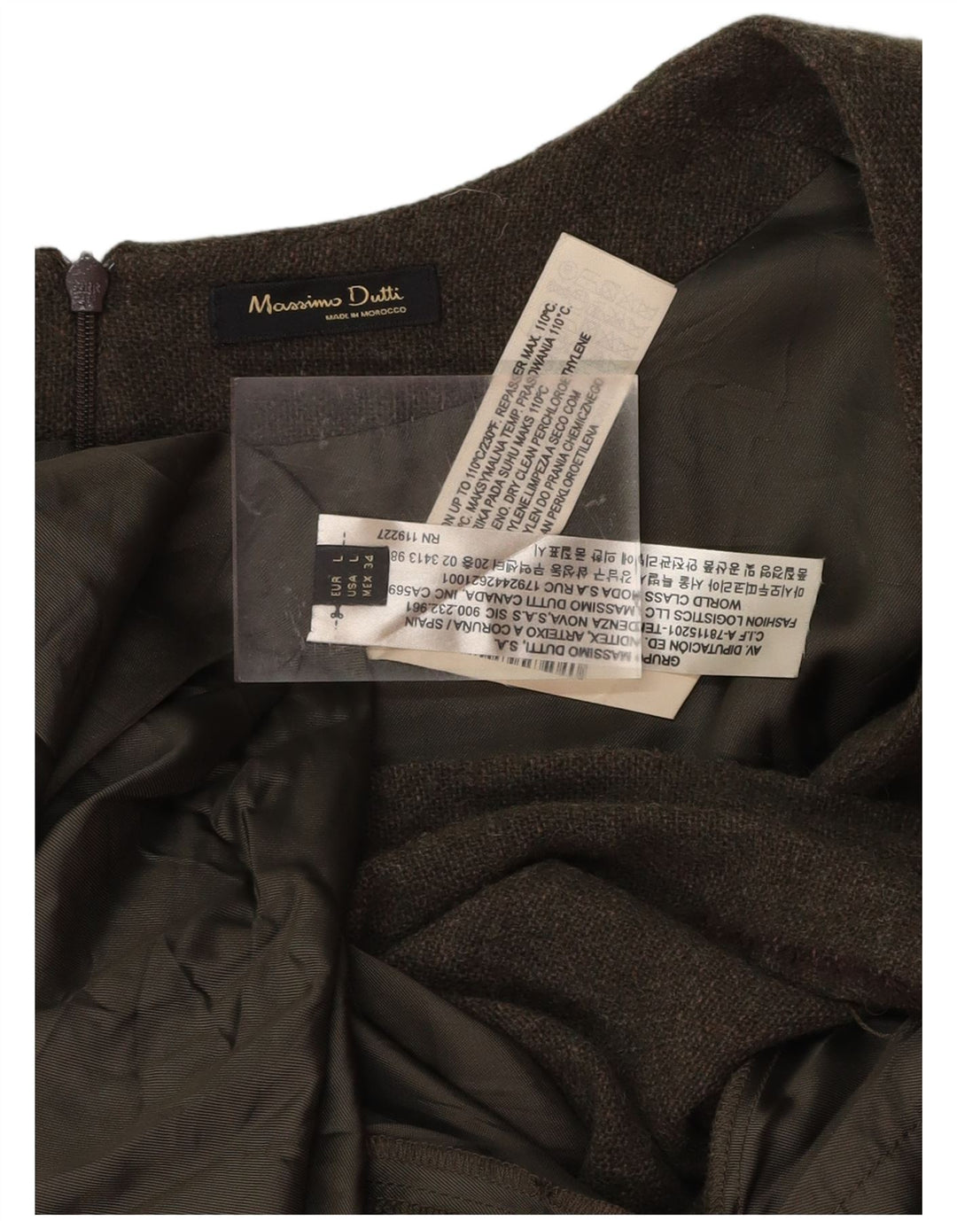 Damska sukienka typu shift MASSIMO DUTTI UK 14, duża, wełniana w paski khaki