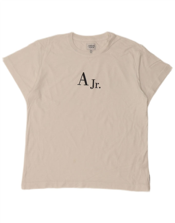 ARMANI JUNIOR Chłopięcy T-shirt z grafiką, 11-12 lat, biała bawełna