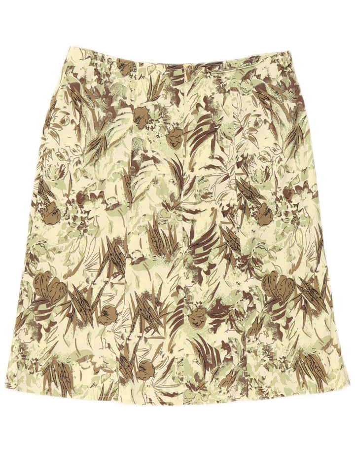 VINTAGE Womens Abstract Pattern Midi Skirt EU 40 Medium W30 Green Viscose