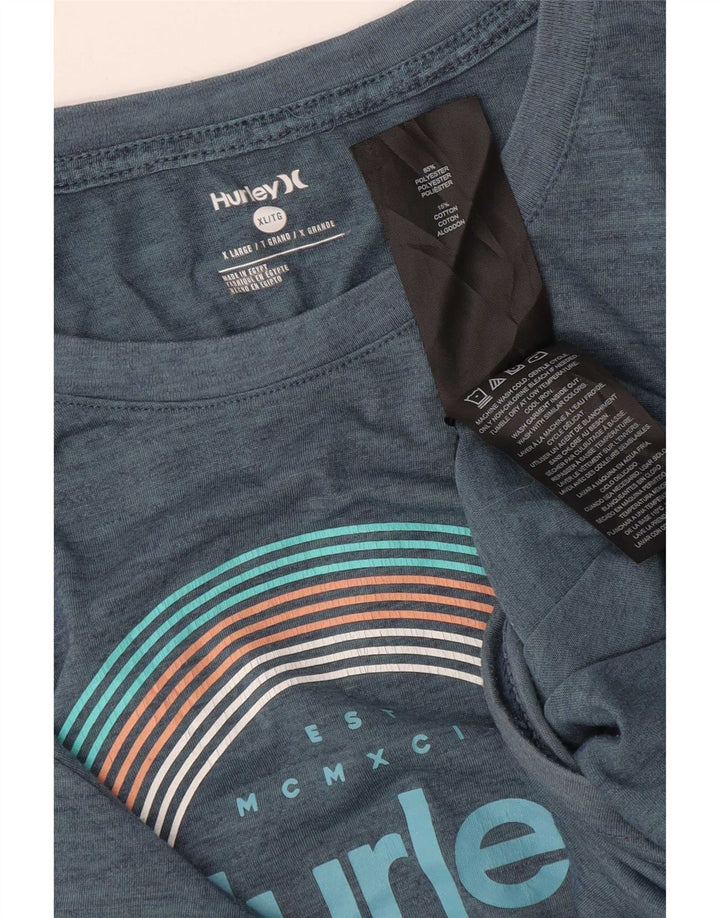 Męski T-shirt z grafiką Hurley, top XL, niebieski, poliester