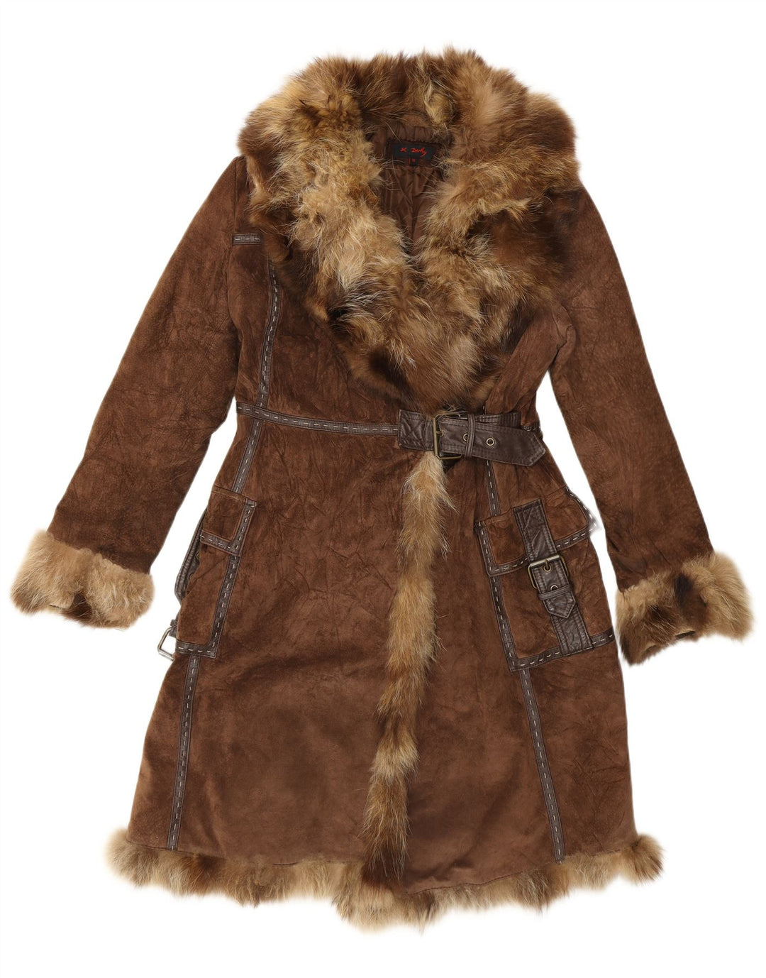 Rene Derhy damski płaszcz z zamszowego futra UK 14, średnio brązowa skóra