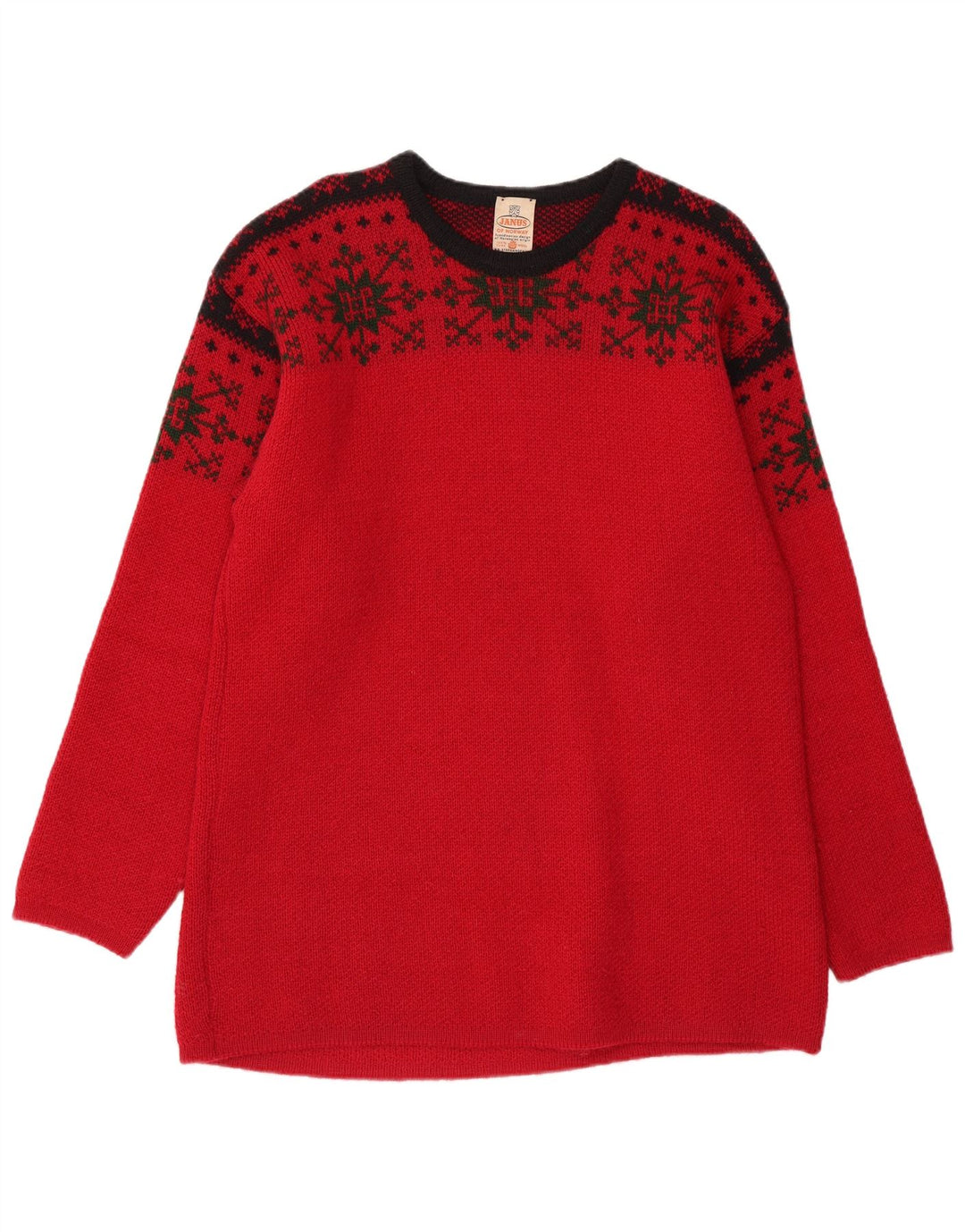 JANUS Męski sweter z okrągłym dekoltem IT 50 Średni czerwony Fair Isle Wool