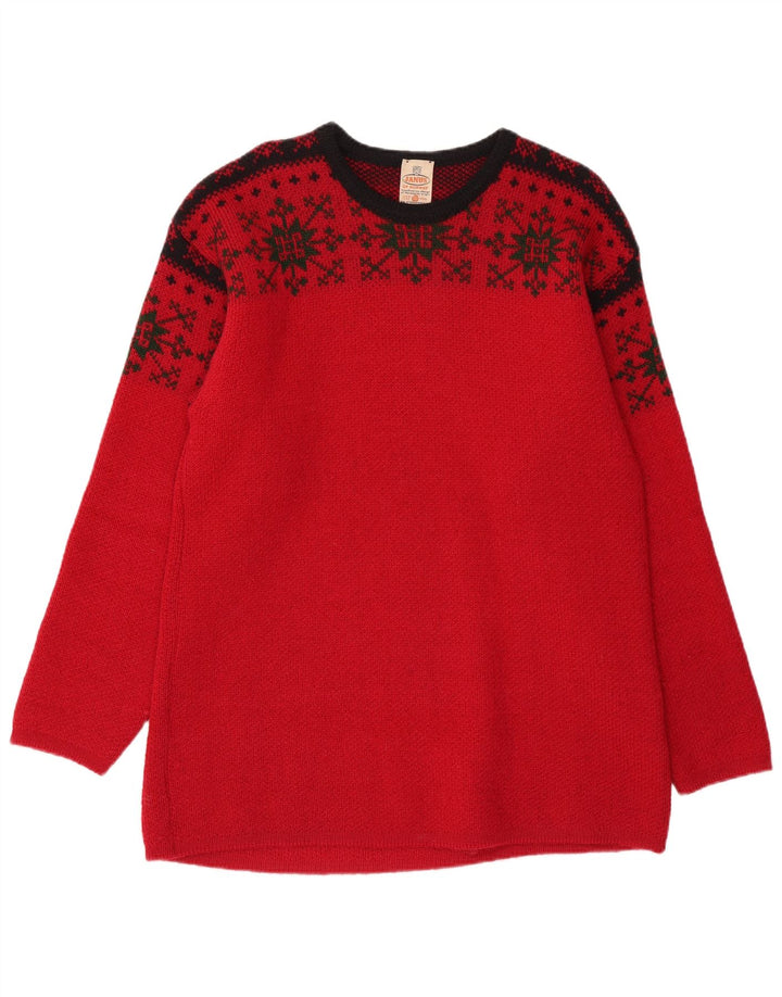JANUS Męski sweter z okrągłym dekoltem IT 50 Średni czerwony Fair Isle Wool