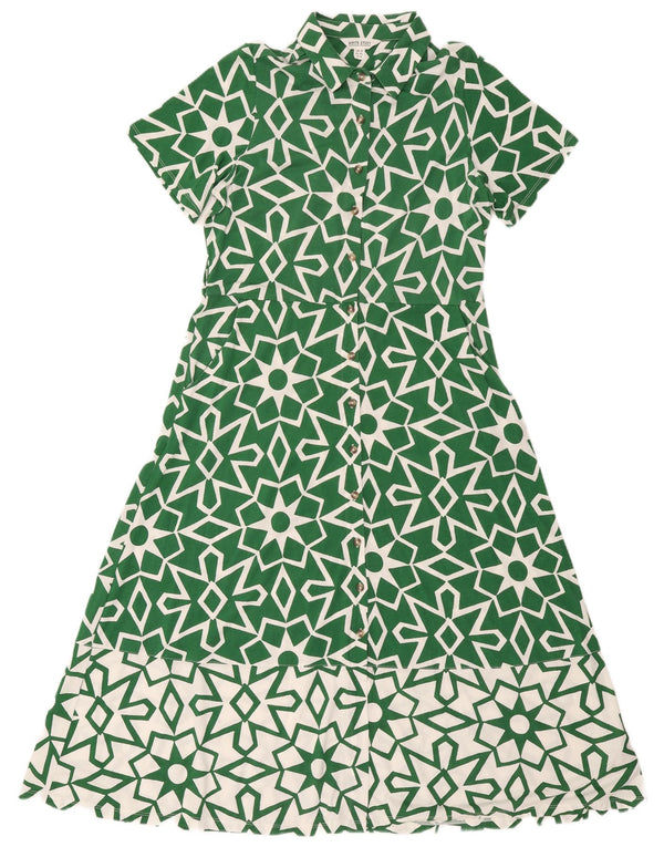 Damska sukienka koszulowa z krótkim rękawem White Stuff UK 14, duża, zielona, geometryczna