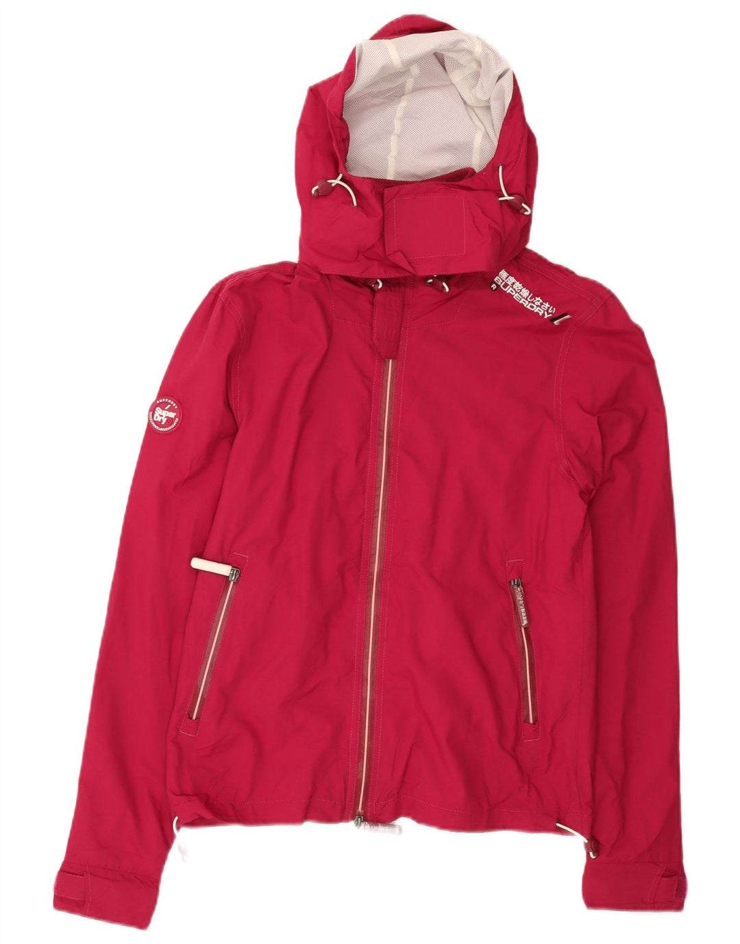 SUPERDRY Damska kurtka przeciwdeszczowa z kapturem UK 10 Small, czerwony nylon
