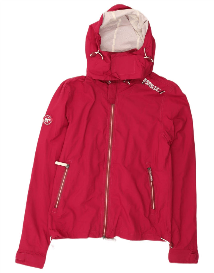 SUPERDRY Damska kurtka przeciwdeszczowa z kapturem UK 10 Small, czerwony nylon