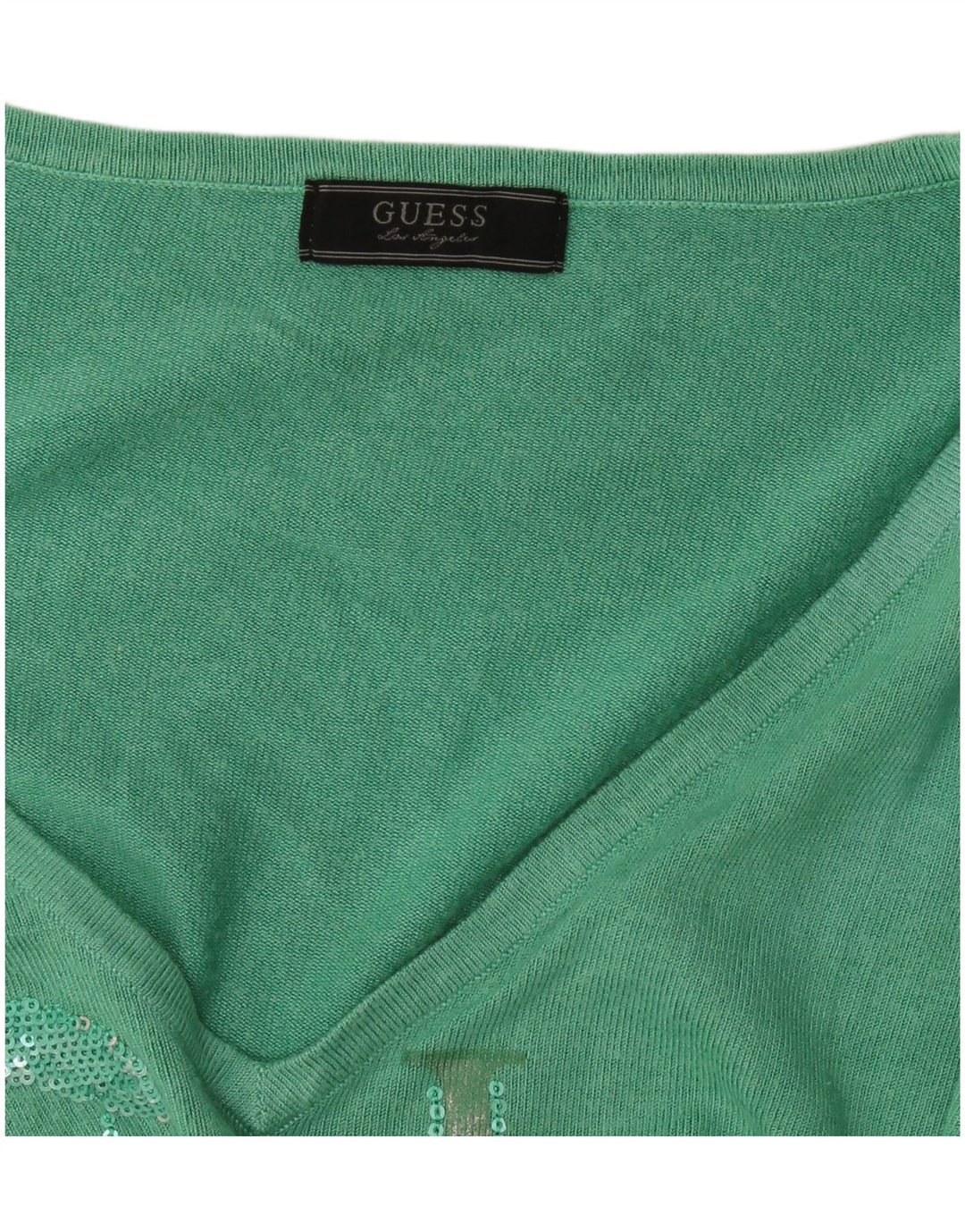 Damski sweter Guess z graficznym dekoltem w kształcie litery V, UK 12, średni zielony