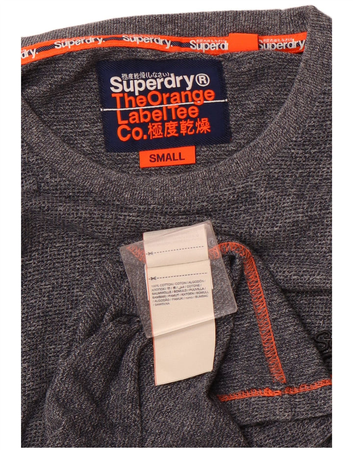 SUPERDRY Męski top z długim rękawem, mały, granatowy, bawełniany w cętki