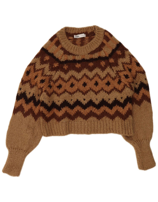 Damski sweter Zara Crop Boat Neck Sweter UK 10 Small Brown Geometric