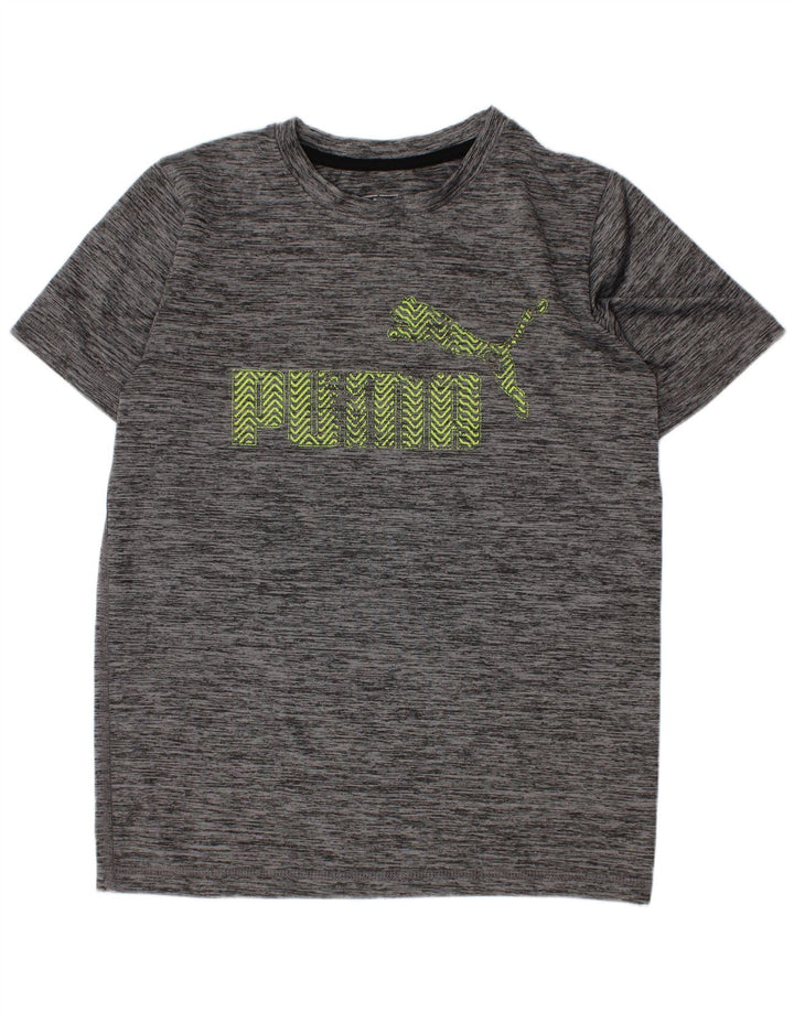 Chłopięcy T-shirt z grafiką Puma, 7-8 lat, mały, szary, nakrapiany poliester