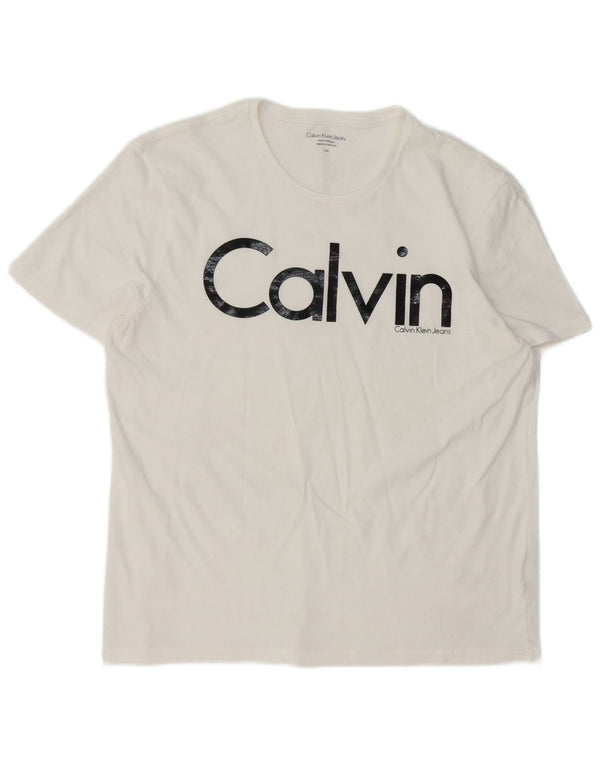 Damska koszulka graficzna Calvin Klein Jeans Top UK 16, duża, biała