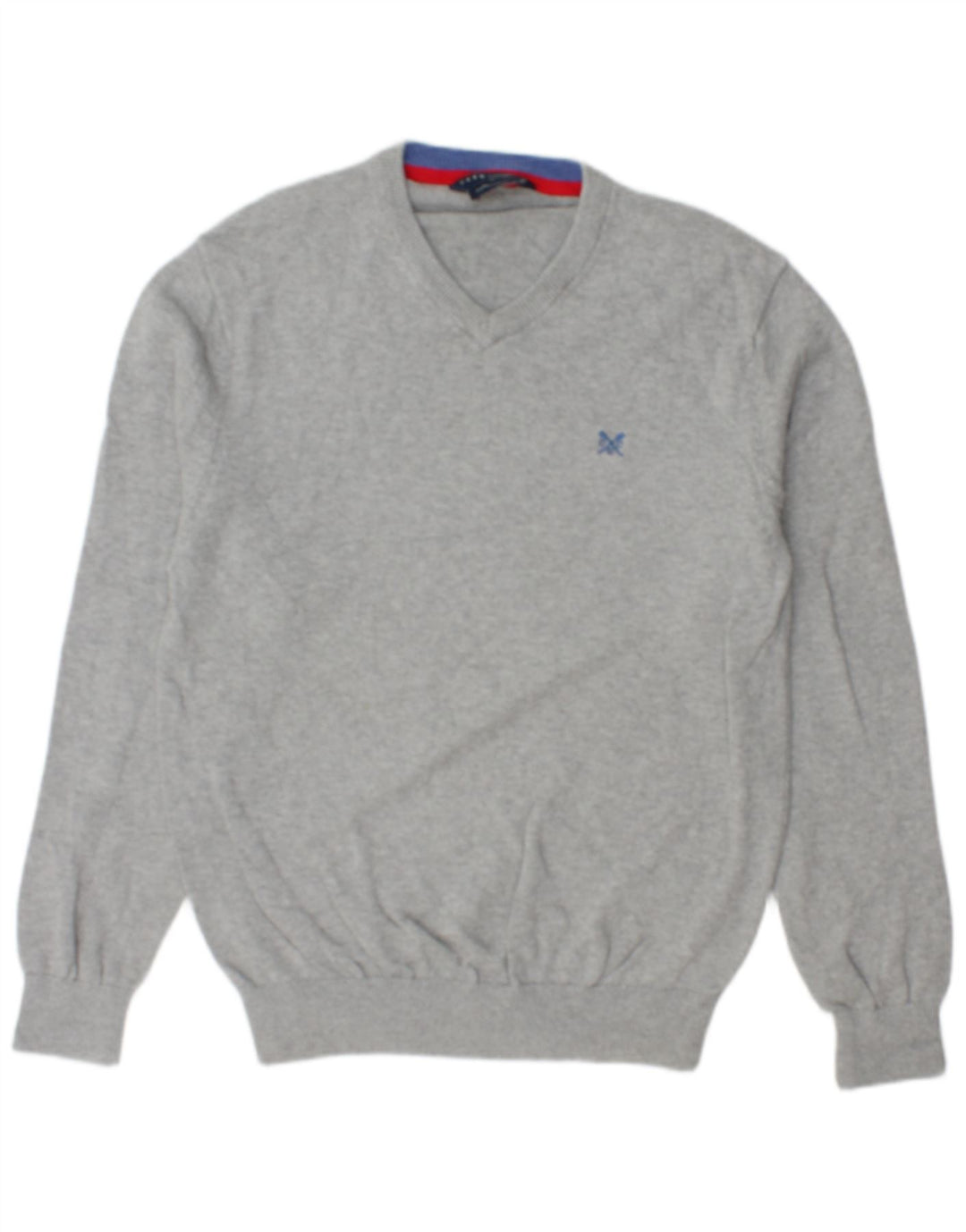 CREW CLOTHING Męski sweter z dekoltem w kształcie litery V, średnioszary, bawełniany w cętki