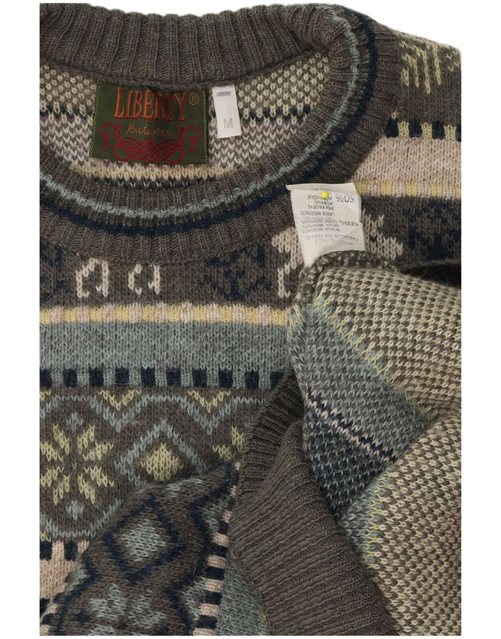 Męski sweter z okrągłym dekoltem Liberti Średni szary Fair Isle Wool