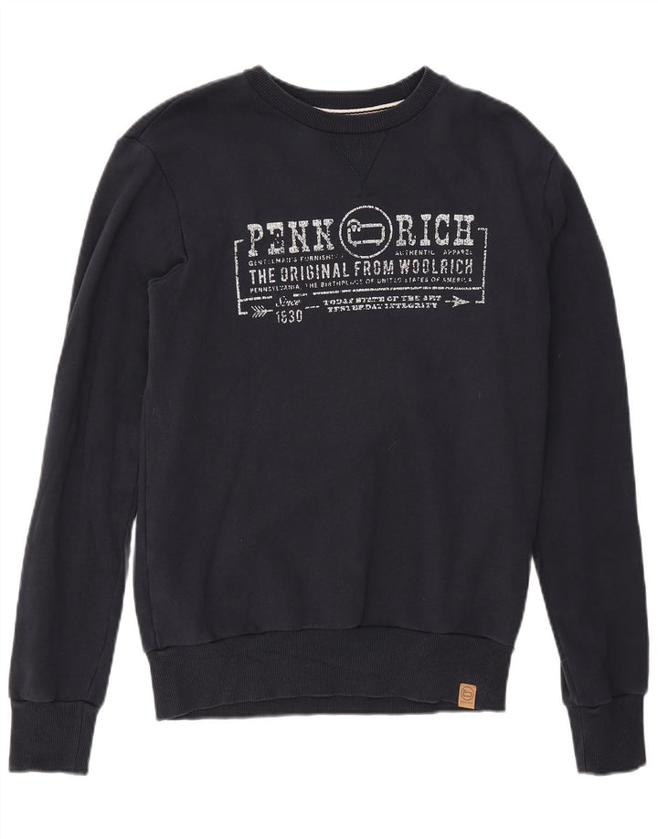 Woolrich Męski sweter z grafiką Penn-Rich, mały, granatowy, bawełniany