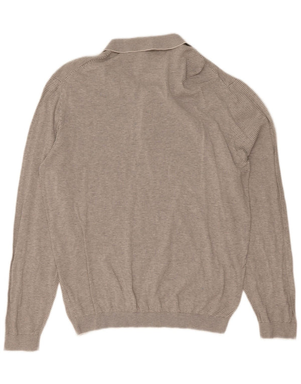 Męski sweter polo Massimo Dutti 2XL, szary, bawełniany w prążki