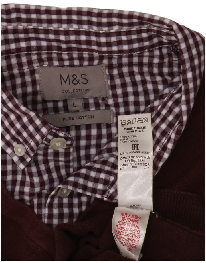 Marks & Spencer Męski sweter z dekoltem w kształcie litery V, duży, bordowy, bawełniany
