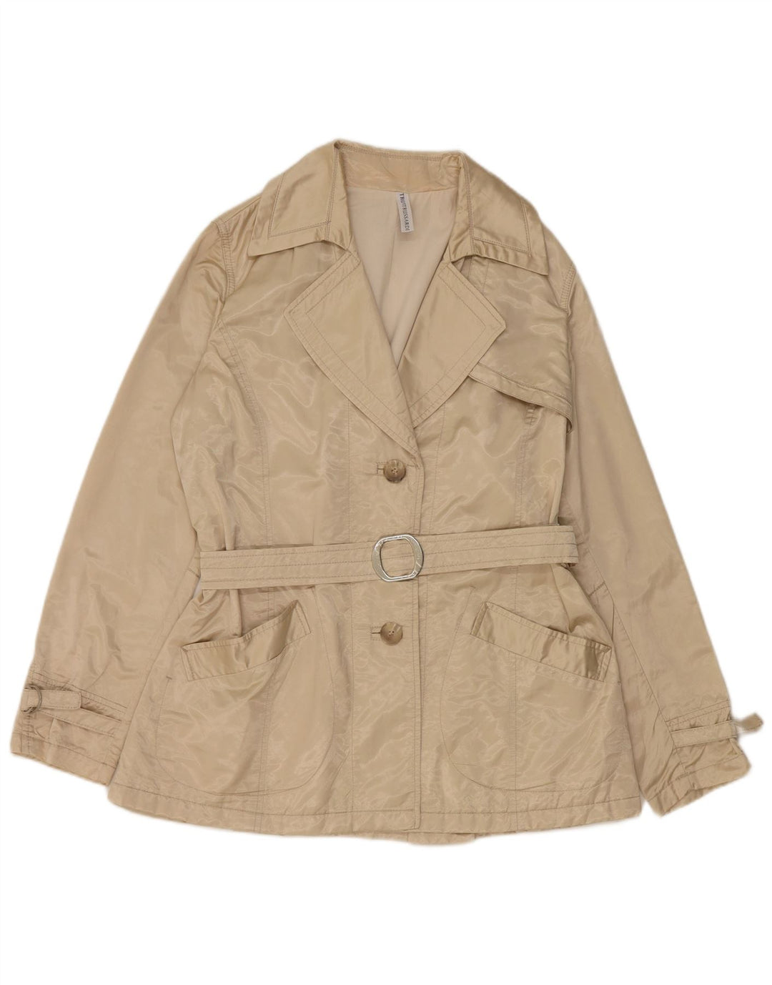 TRUSSARDI Womens Short Trench Coat IT 46 Large Beige Cotton