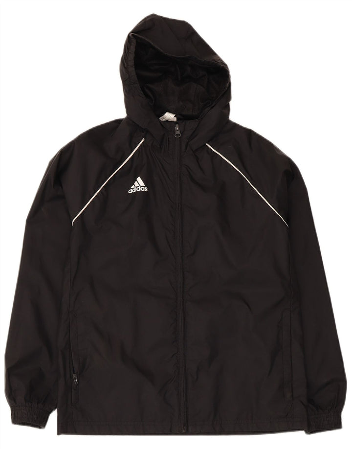 Chłopięca kurtka przeciwdeszczowa Adidas z kapturem, 11-12 lat, czarna, poliestrowa