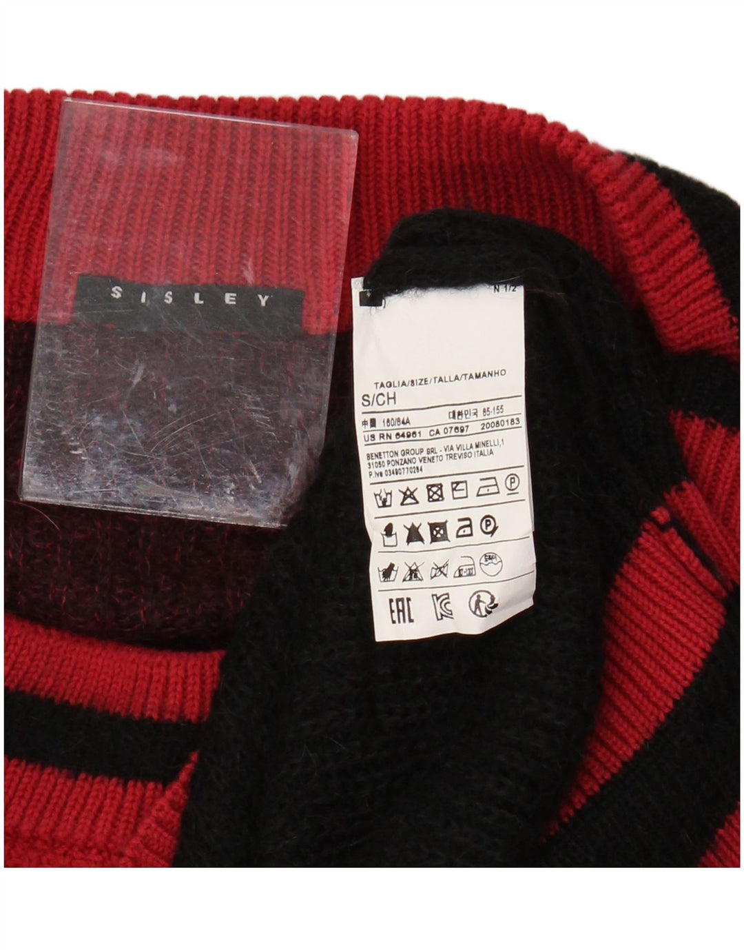 Damski sweter z golfem SISLEY UK 10, mały, bordowy blok kolorów