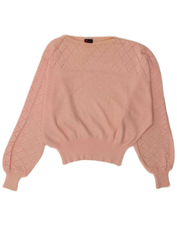 Vintage damski sweter z dekoltem w łódkę w kształcie skrzydła nietoperza UK 12 średni różowy akryl