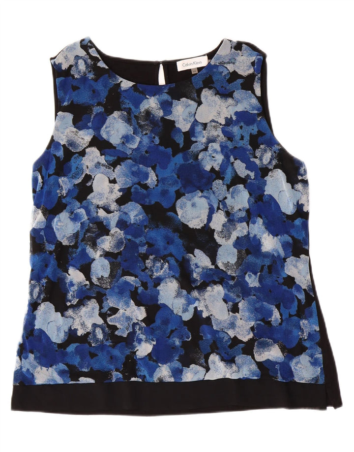 CALVIN KLEIN Womens Sleeveless Blouse Top UK 14 Medium Blue Floral Vintage Calvin Klein and Second-Hand Calvin Klein from Messina Hembry 