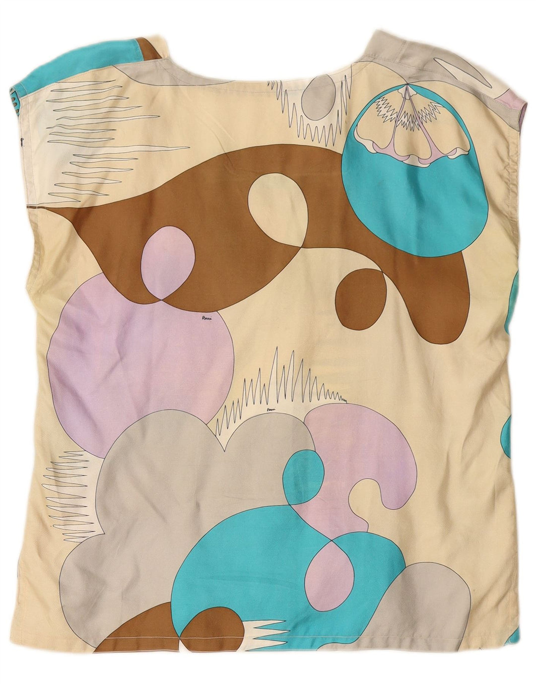 Bluzka damska VINTAGE w abstrakcyjny wzór UK 14 Średnia wielobarwna