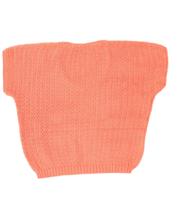 Vintage damski sweter z krótkim rękawem i dekoltem w kształcie litery V, UK 18 XL, różowy
